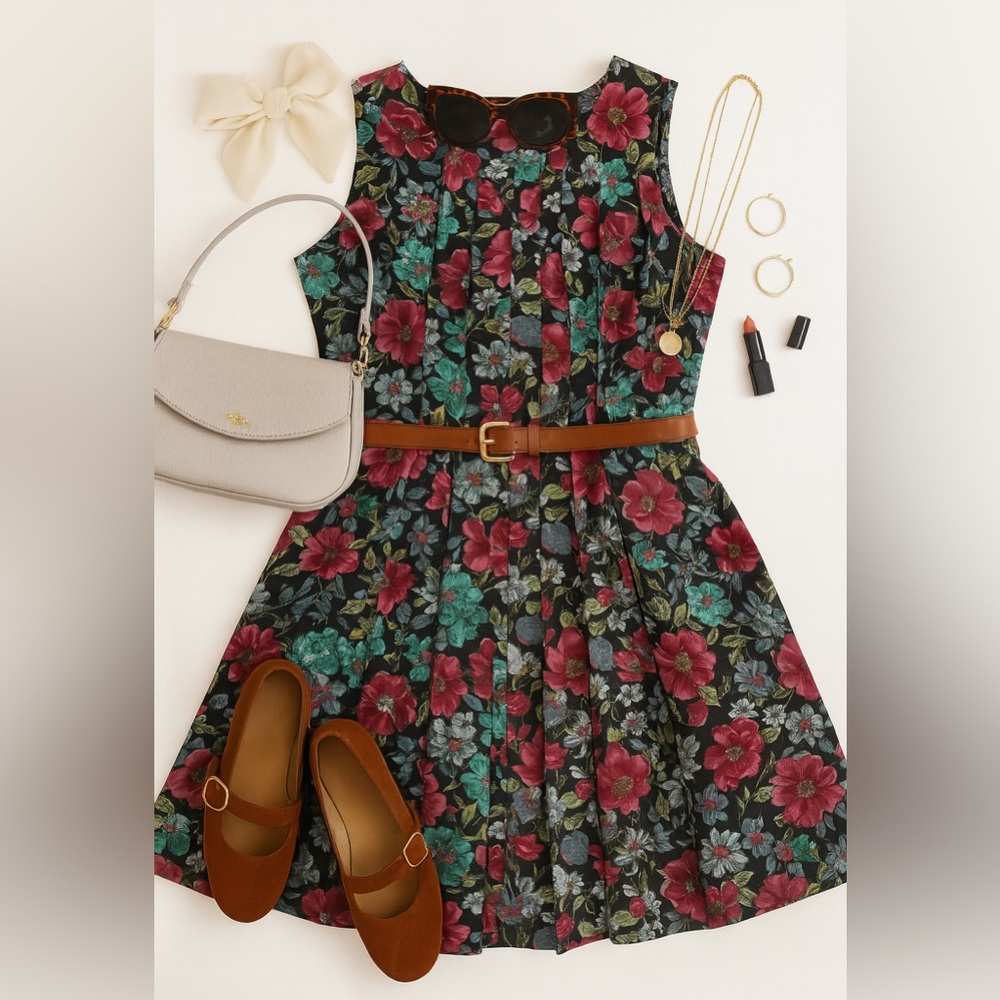 Koret Vintage-Inspired Floral Pleated A-Line Sleeveless Fit & Flare Dress, 22